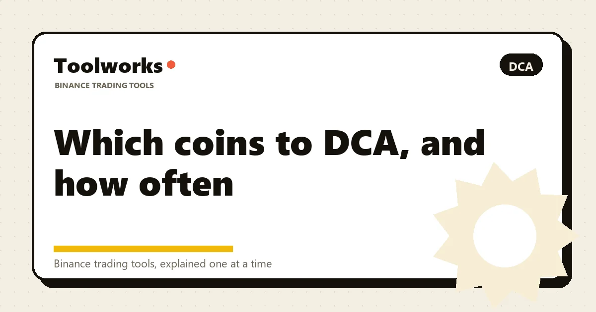 Side-by-side illustration of the three DCA decisions: which coin, how often, how much per buy